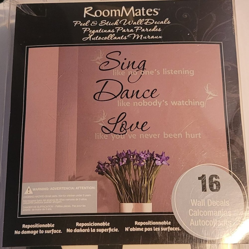 RoomMates SING, DANCE, LOVE QUOTE Peel & Stick WALL DECALS 16 Pieces BRAND NEW!!